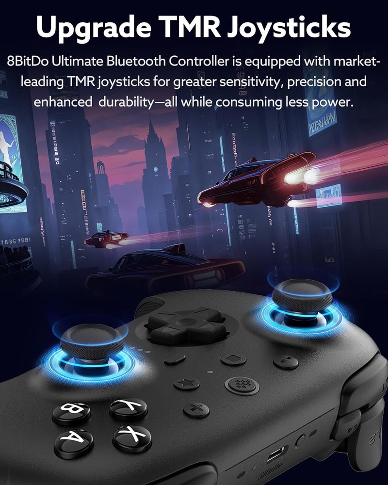 8Bitdo وحدة التحكم بلوتوث Ultimate 2 (تحديث عصا التحكم TMR) ، حلقة نار RGB ، مفاتيح تأثير هول / مفاتيح لمسية قابلة للتبديل ، اهتزاز وتحكم في الحركة لجهاز Switch / Switch 2 ، كمبيوتر ويندوز (أسود) - Image 2